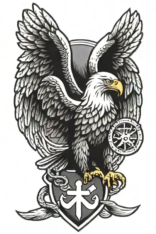Eagle Holding A Anchor With A Shield