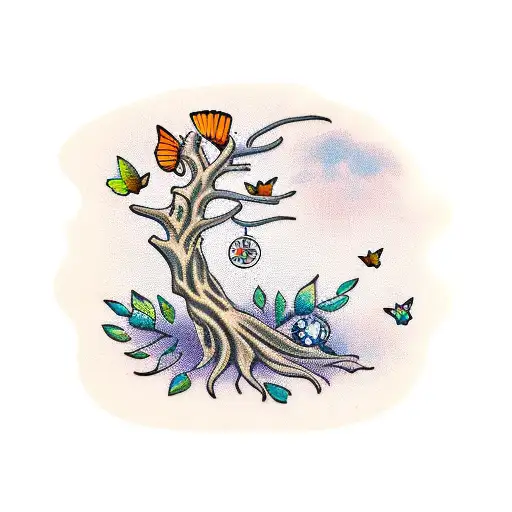 Orange Tree With Butterflies