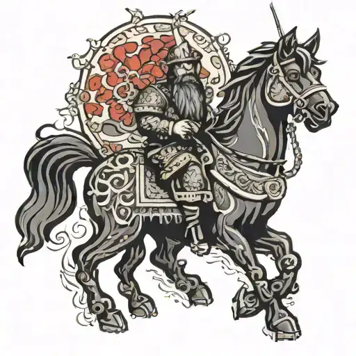 Russian Bogatyr In Black Oldschool Traditional Style