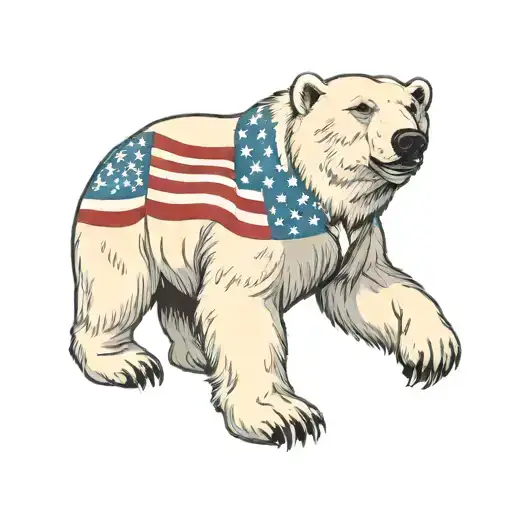 Polar Bear With A Mullet Wearing Sunglasses Holding American Flag