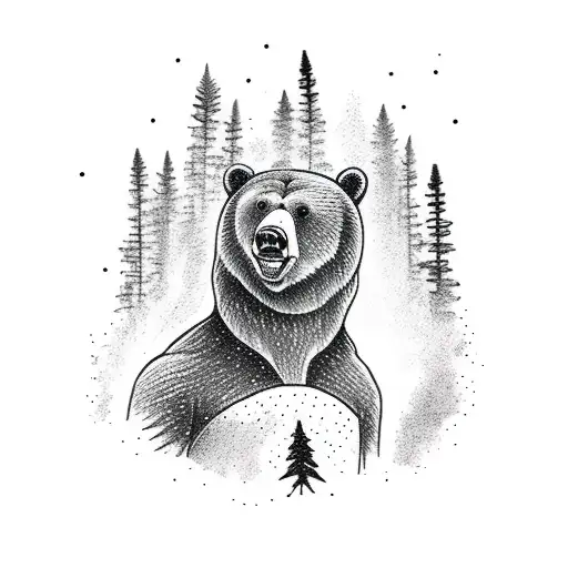 A Majestic Bear Standing Tall Amidst A Forest Of Towering Pine Trees