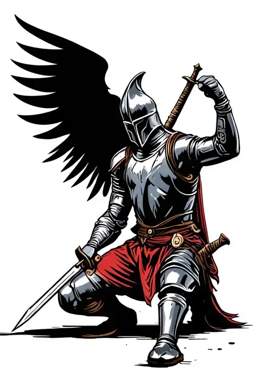 A Knight Kneeling Sword Pointing Down