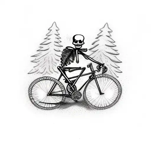 A Skeleton Riding A Bike Through A Forest
