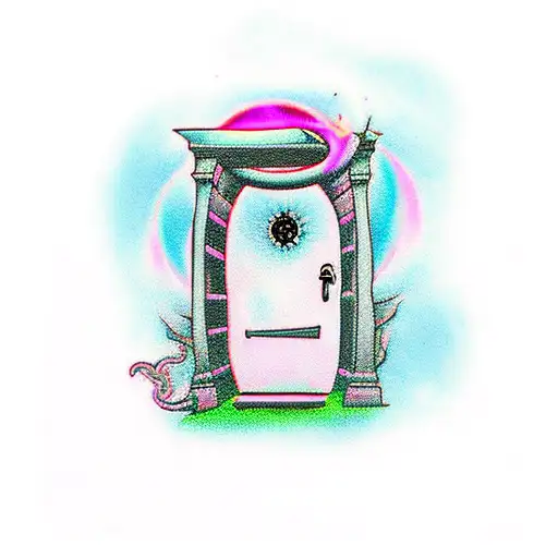 Little Door Whit A Portal Pink And Purple