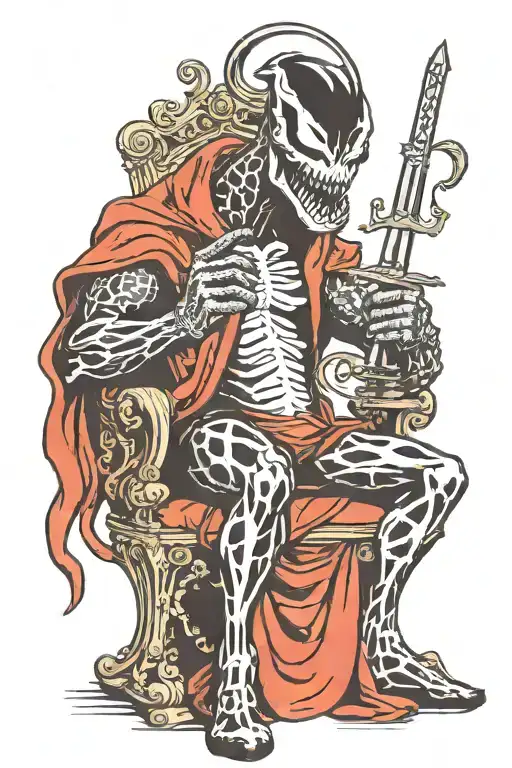 Venom On Throne Holding A Sword
