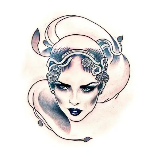 Rosto De Mulher Com Cabelos De Um Kraken