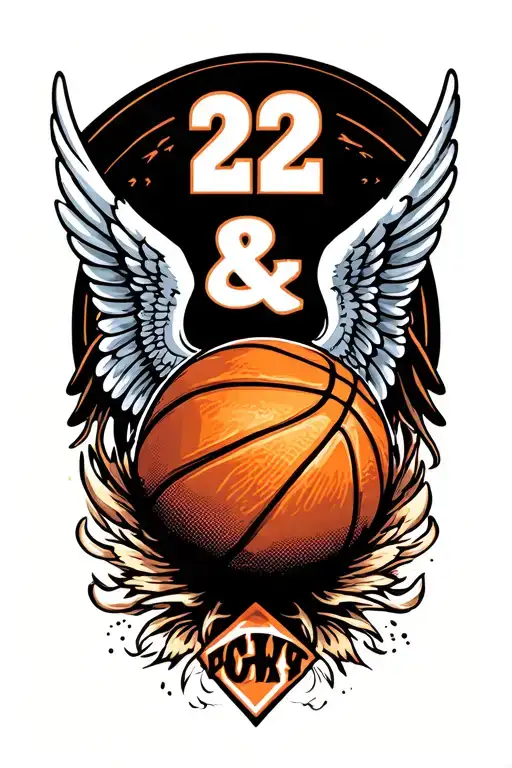 Basketball With 22 Inside Of Basketball And Angel Wings