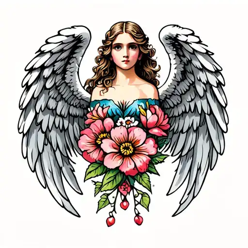 Angel Wings With Flowers Intertwined