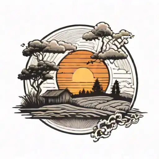 A Rising Sun Over A Peaceful Farmland Horizon With A Space Inside For Me To Put A Quote