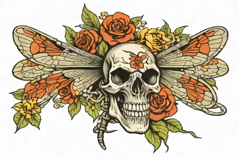 Poisonus Flower Blooming Dragonfly Skull