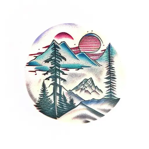 Redwood Tree With Mountains