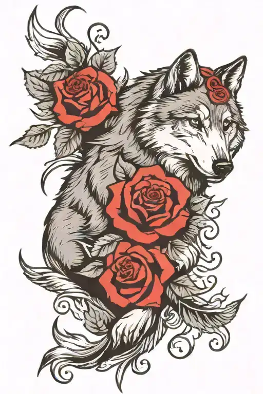 Wolf With Roses Wrapped