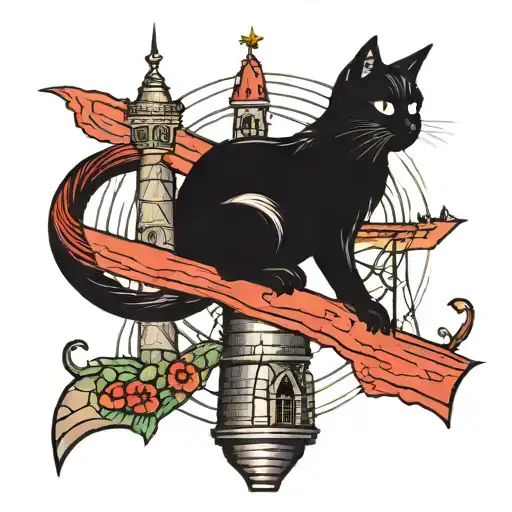 Black Cat Holding A Tower