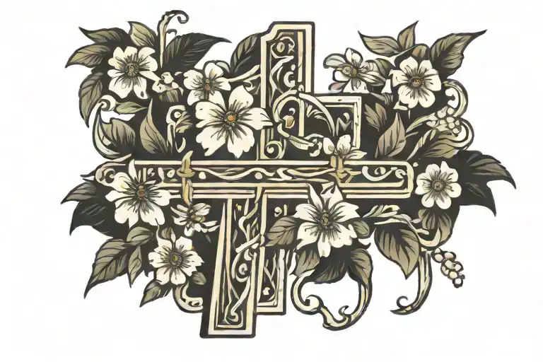 Christian Cross With Flowers