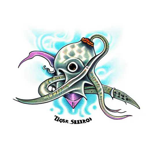 Dagger Wrapped By A Squid Surrounded By Sweet Pea Flowers