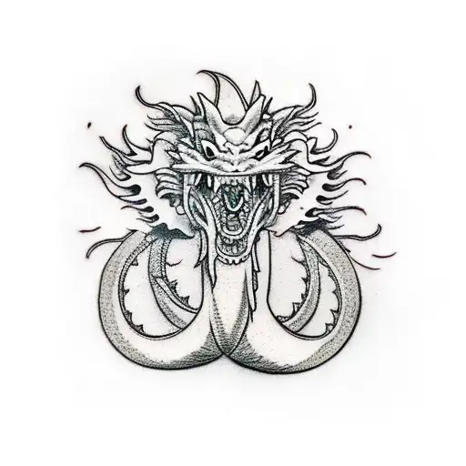 Traditional Japanese Dragon Wrapped Around A Foo Dog