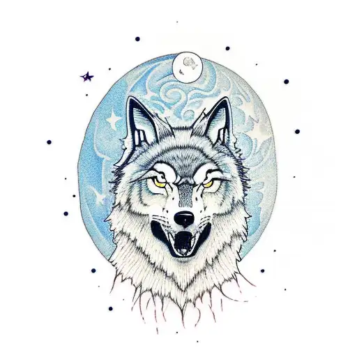 Graceful Lobo Howling At The Moon In A Dreamlike Landscape
