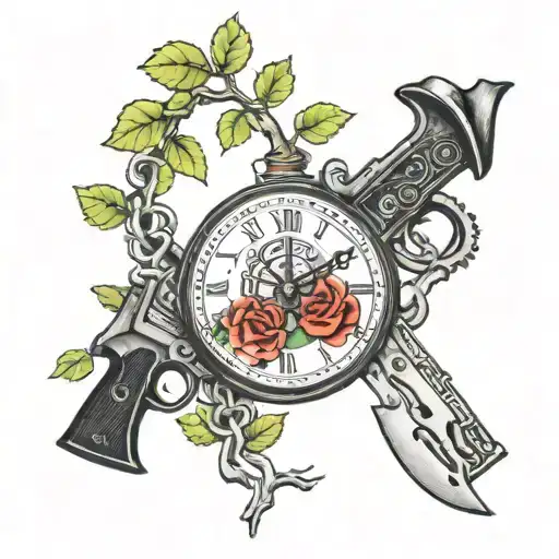 Tree Clock Guns And Roses Intertwined