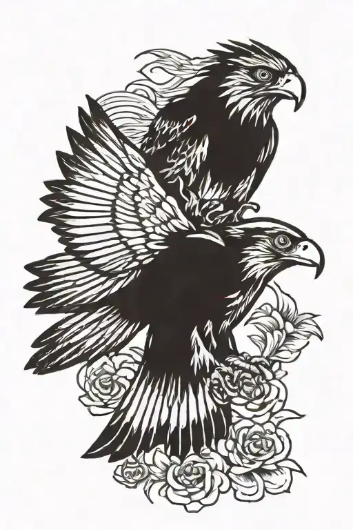 Hawk Fighting A Crow Flying