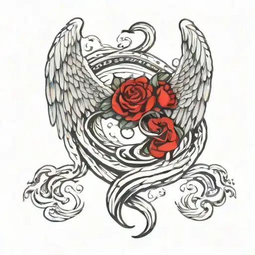 Angel Wings With A Lazy River Of Water Flowing Around Them Like Snakes