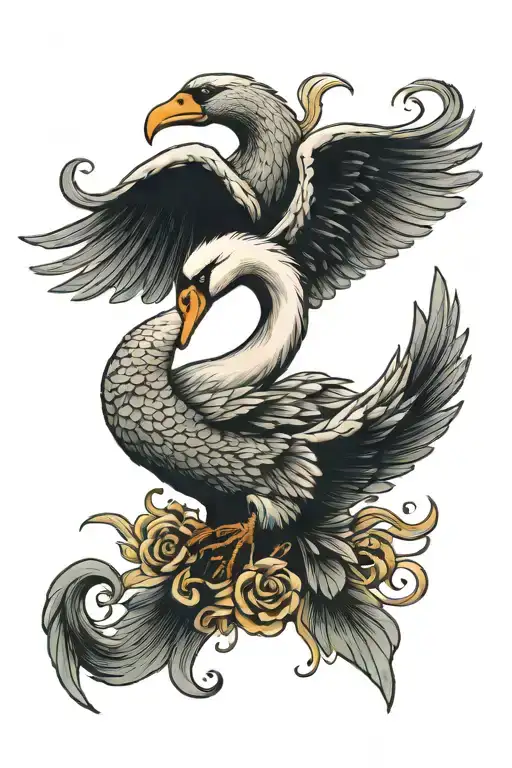 Swan With Dragon Wings Spread