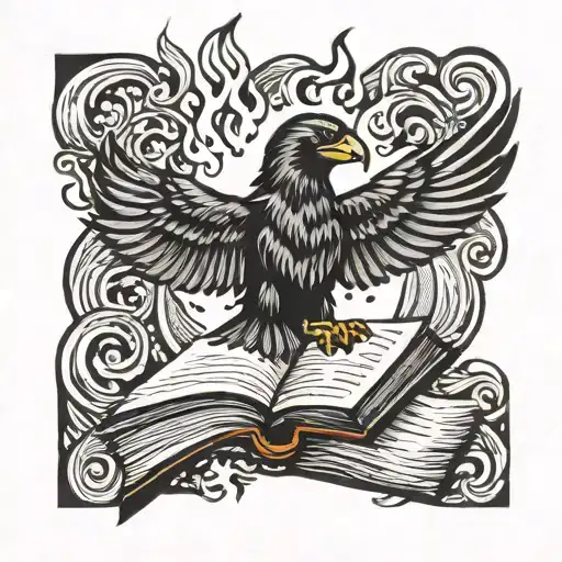 Flames Turning Into A Crow Flying Up Out Of Ooen Burning Burning Book