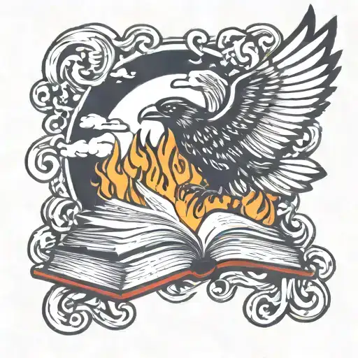 Flames Turning Into A Crow Flying Up Out Of Ooen Burning Burning Book In The Dark