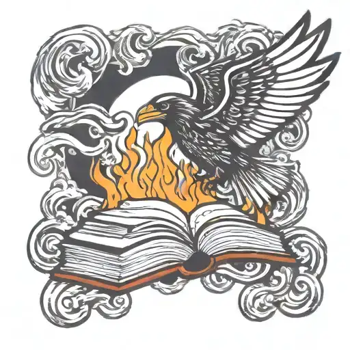 Flames Turning Into A Crow Flying Up Out Of Ooen Burning Burning Book In A Fire