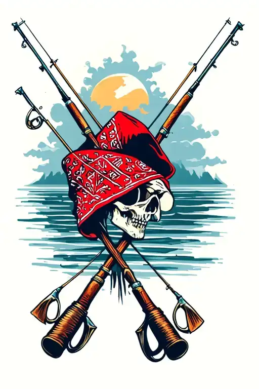 Red Bandana With Fishing Poles Crossed