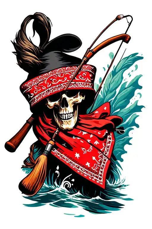 Red Bandana With Fishing Poles Crossed