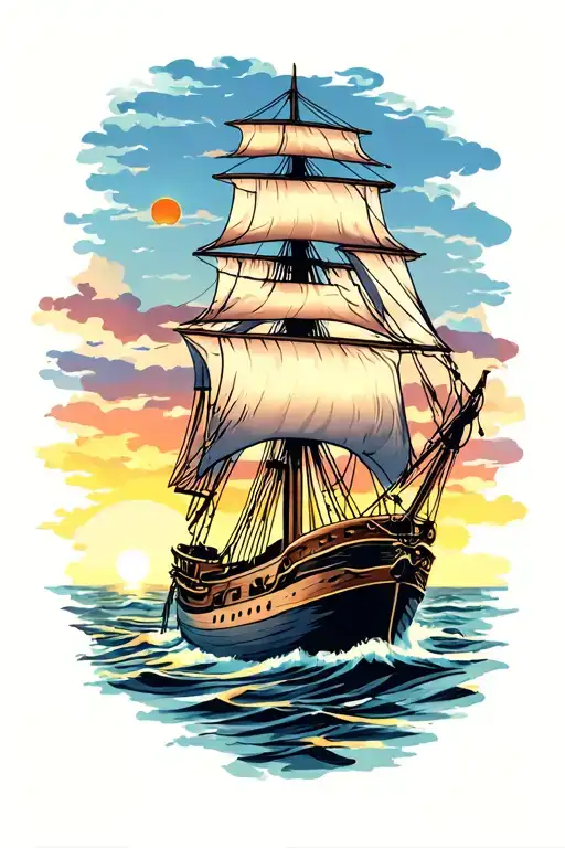 Sunset Sailing Ship Sailing