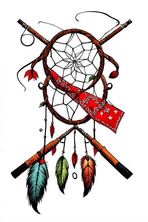 Red Bandana Fishing Poles Dream Catcher