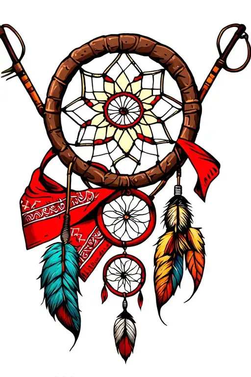 Red Bandana Fishing Poles Dream Catcher