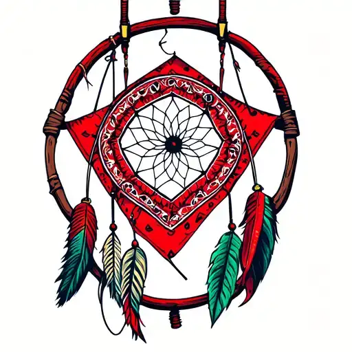 Red Bandana Dream Catcher Fishing Poles