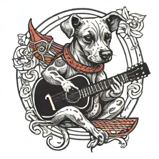 Dog Wrapped With Guitar