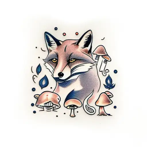 Fox With Mushrooms