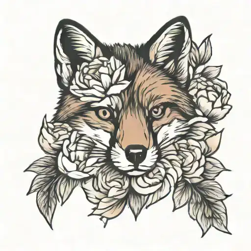 Fox And Peonies Flower