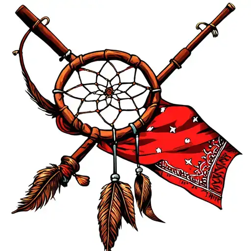 Red Bandana Dream Catcher Fishing Poles