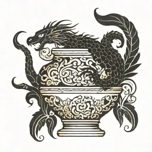 A Traditional Greek Vase With A Dragon Design