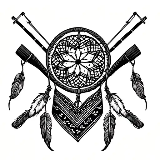 Bandana Around A Dream Catcher With Fishing Poles Crossed Behind It