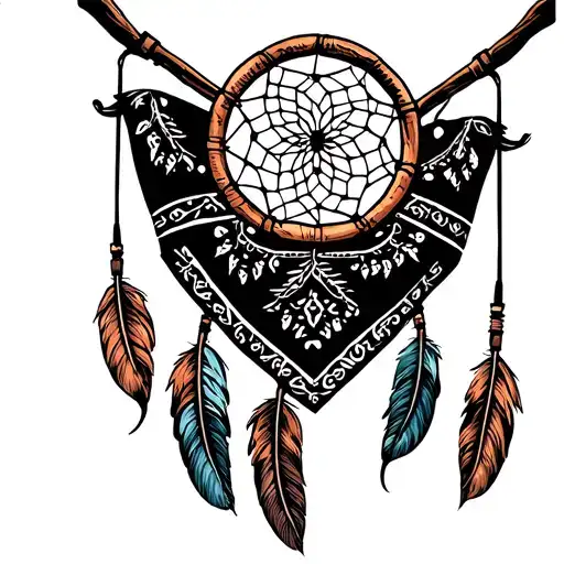 Bandana Around A Dream Catcher With Fishing Poles Crossed Behind It