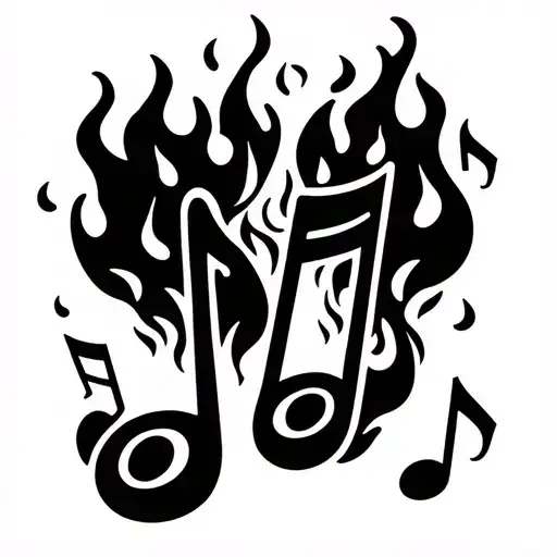 Music Notes With Fire Surrounded