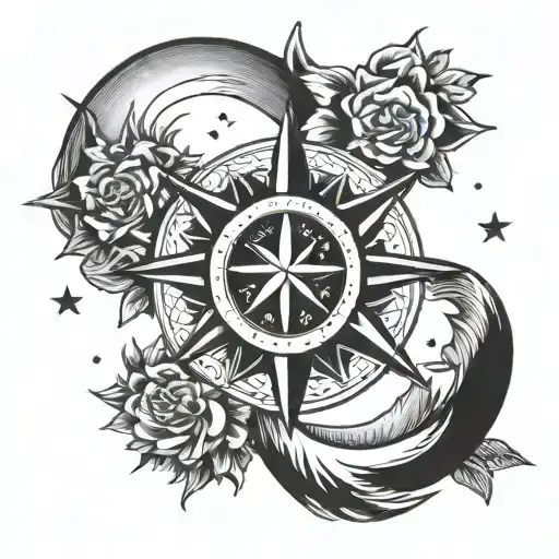 Wind Rose With The Moon And Stars In The Background