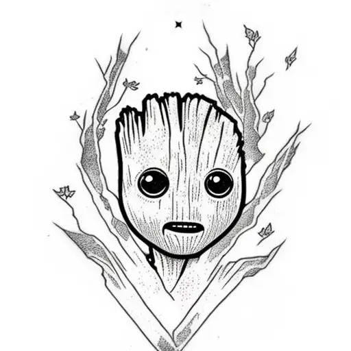 Baby Groot With The Norse Tree Of Life