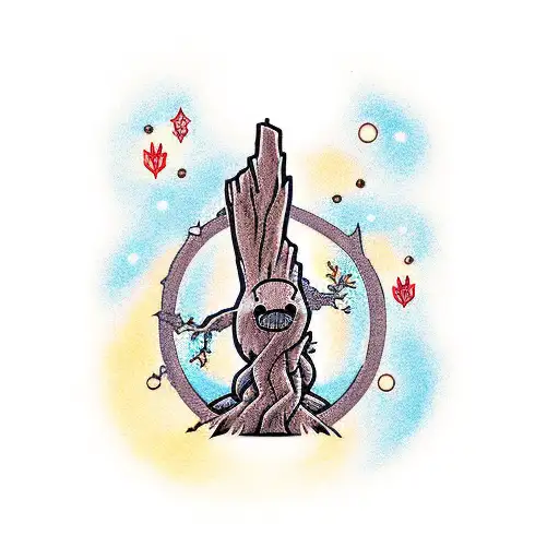 Baby Groot With The Norse Tree Of Life