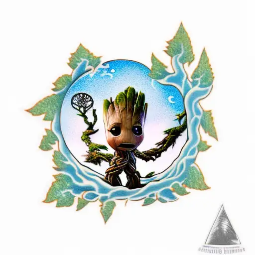 Baby Groot With The Norse Tree Of Life