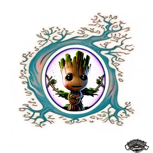 Baby Groot With The Norse Tree Of Life