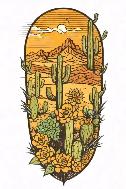 Desert Landscape Filled With Cacti Flowers