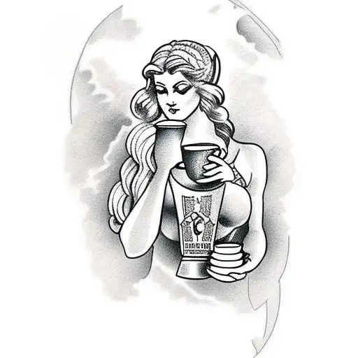 A Greek Goddess Holding A Coffee Mug In A Nature Setting