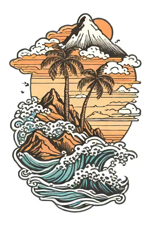 Travel Mountain Palm Tree Wave Ocean